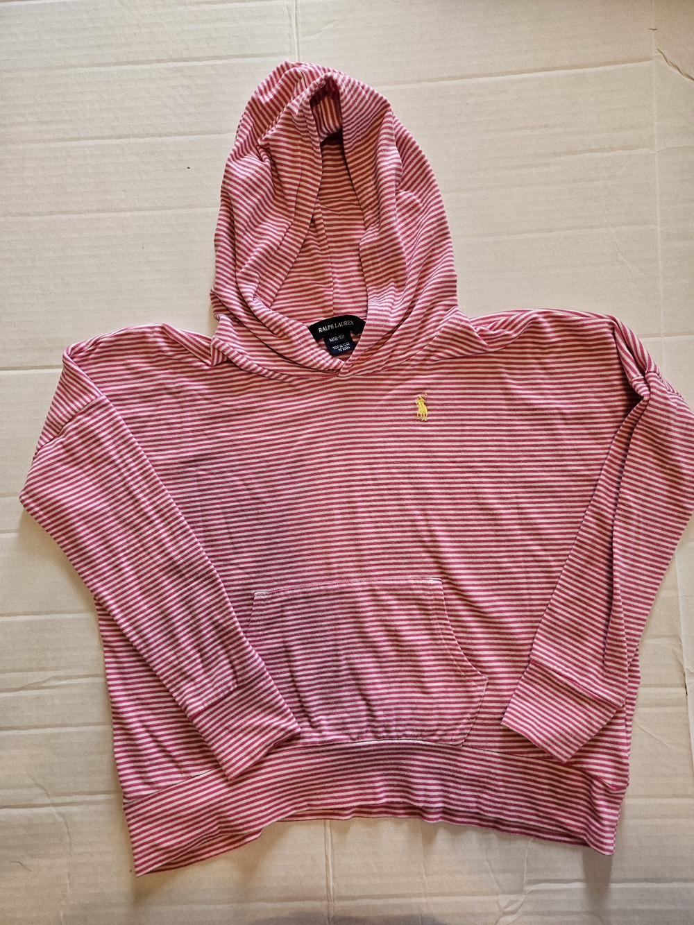 Ralph Lauren Girls Pink Striped Oversized Hoodie M 8-10 Pony Logo